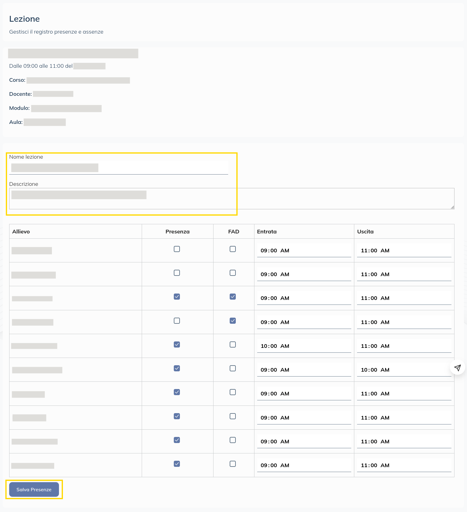 Immagine Course docente presenze