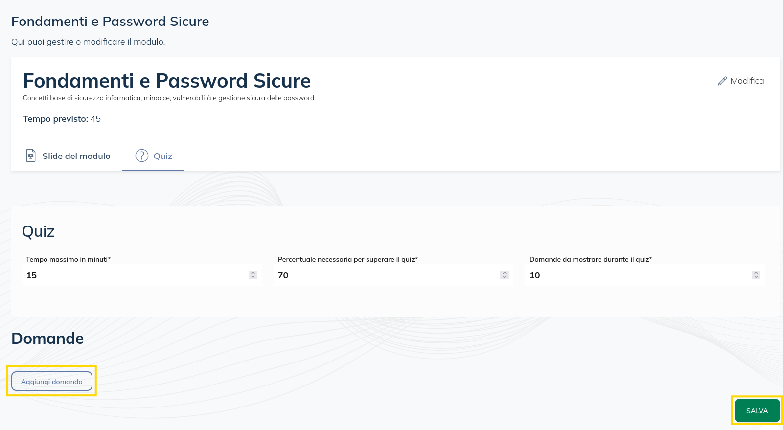 Immagine Learning admin quiz